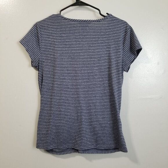 Liz Claiborne Fitted Stripe Blue Blouse Tie Front Women's Small - Picture 3 of 5